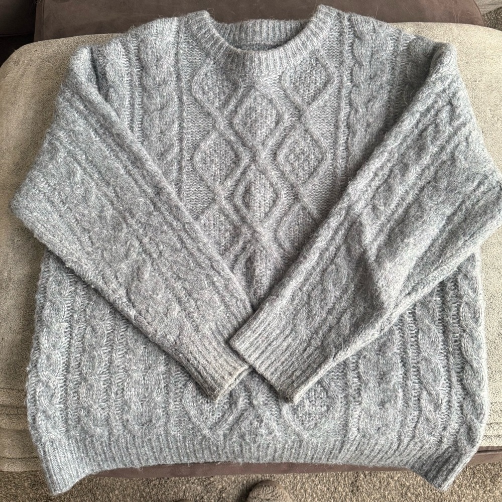 Daily Drills Dusty Blue Cable Knit Sweater